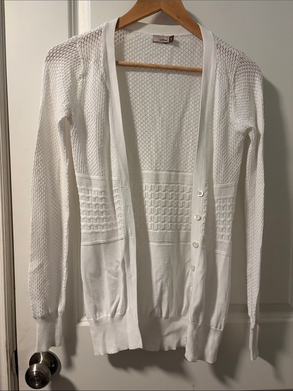 Wilfred White Open-Weave Button Front Cardigan